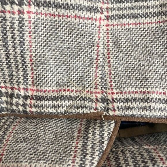 Lands End Glen Plaid Single Button Blazer Tan & Brown Leather Buttons Size 16 - Picture 11 of 15